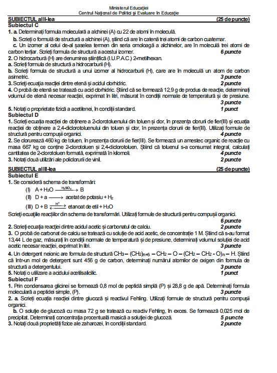 Model de subiect la Chimie de la Bacalaureat 2024, sesiunea de vară 866775