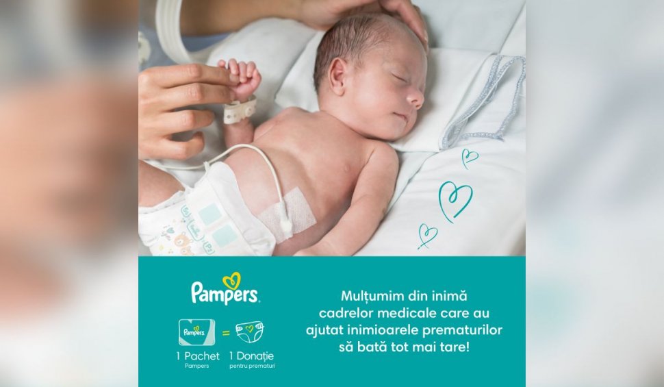 Pampers continuă să fie alături de bebelușii născuți prematur prin donația de scutece Pampers special concepute pentru aceștia și le mulțumește cadrelor medicale care au făcut posibil ca inimile prematurilor să bată pline de speranță