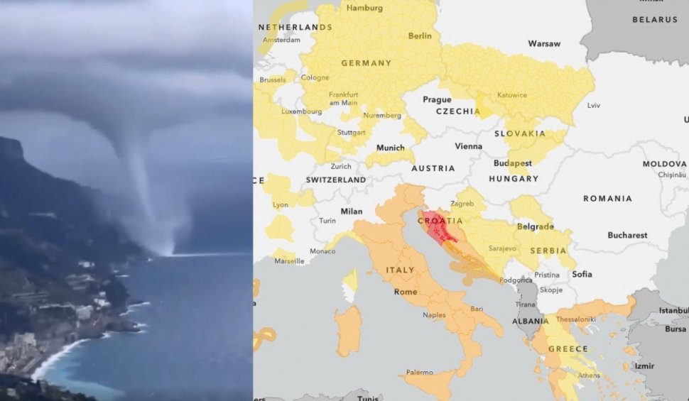 Alerte meteo în Europa: Cod roșu și cod portocaliu de vijelii, în mai multe țări | Trombă de apă, surprinsă pe Coasta Amalfi