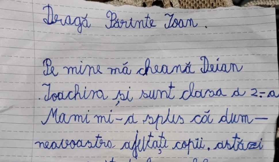 Scrisoarea înduioșătoare a unui băiețel, către un preot din Argeș: "Mami mi-a spus că dumneavoastră ajutați copii"