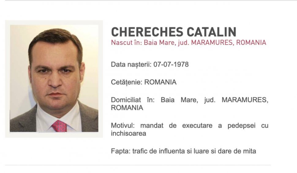 A fost emis mandat de arestare european pe numele primarului Cătălin Cherecheș. Primarul ar fi fugit din țară pe la Vama Petea