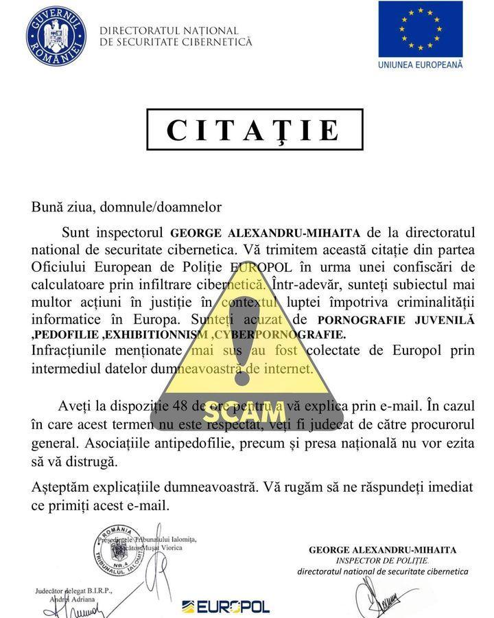 Nouă înşelăciune în numele Poliției Române și Interpol | Metoda folosită de atacatori   873108