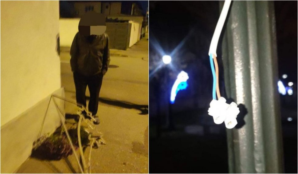 Un bărbat a furat ghirlanda de pe un stâlp de iluminat public din Drobeta-Turnu Severin, ca să-şi împodobească bradul de acasă