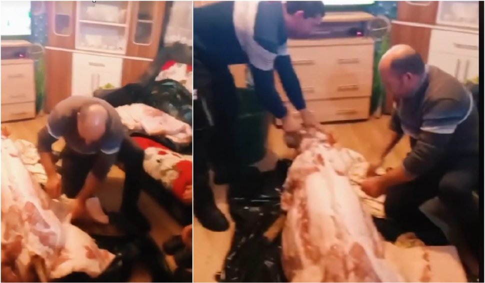 "Era păcat să le înghețe mâinile afară" | Imagini video cu tăierea porcului în mijlocul sufrageriei unei familii, virale pe internet