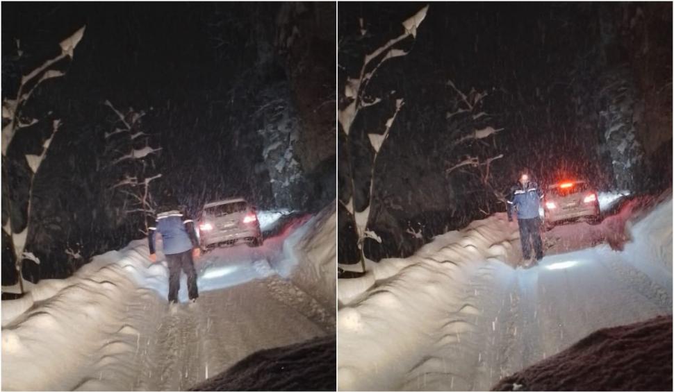 Familie cu patru copii, prinsă în zăpadă de aproximativ 50 de cm, salvată de jandarmi, în Arieșeni 876980