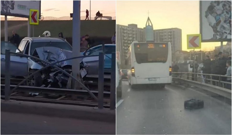 Circulația tramvaielor pe linia 41, reluată după mai bine de trei ore | Haos în traficul din Bucureşti, după un accident cu trei maşini la Podul Ciurel