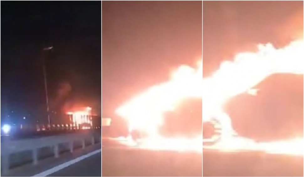 O mașină a luat foc în mers, pe autostradă, în județul Constanța. Șoferul a luat decizia care a evitat o tragedie