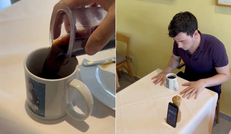 Un bărbat a băut o ceașcă de cafea fierbinte în doar 3.12 secunde și a intrat în Cartea Recordurilor