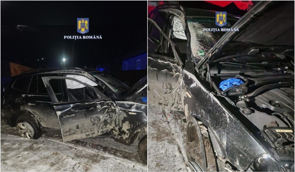 Doi tineri s-au izbit cu BMW-ul de gardurile a două case, s-au răsturnat și apoi au ascuns maşina într-o curte la întâmplare, în Neamț