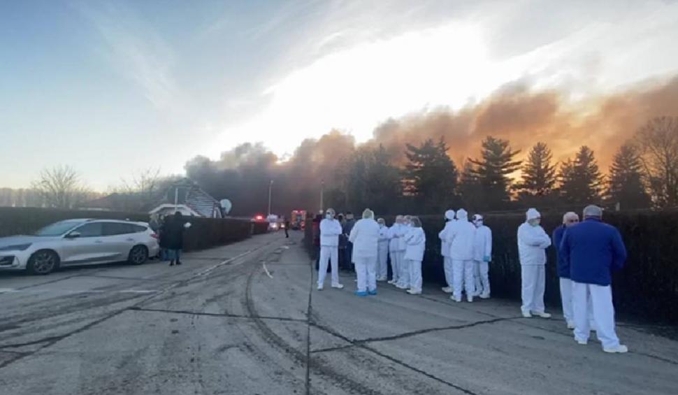 Incendiu puternic la depozitul unei fabrici de alimente, în Timiș. Zeci de pompieri intervin la fața locului 882237