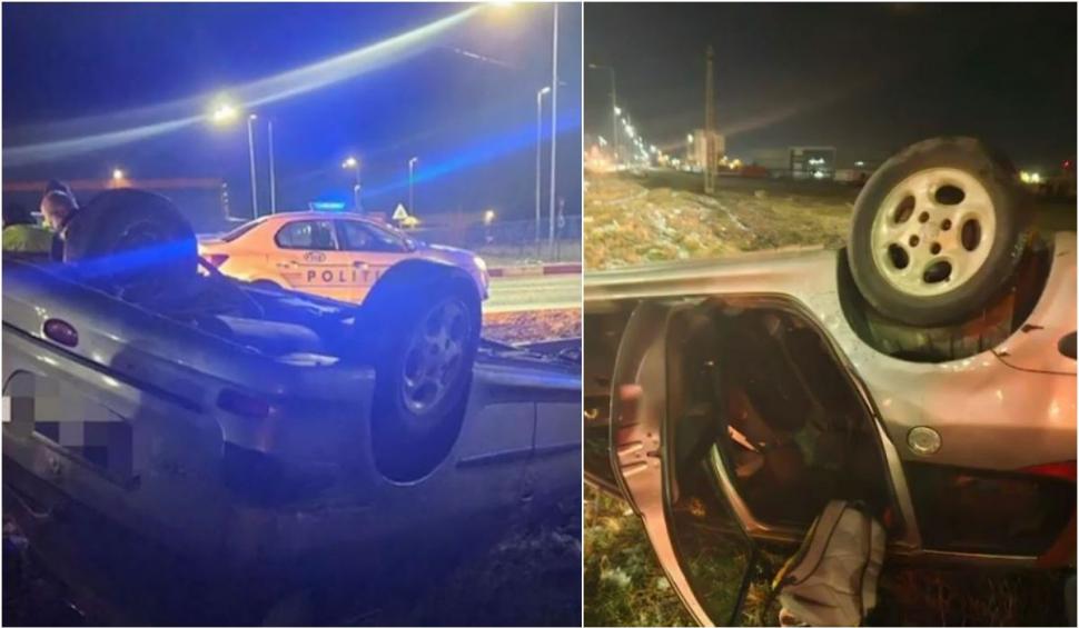 O șoferiță băută și drogată s-a răsturnat cu mașina, în timp ce era urmărită de poliție, în Arad 882375
