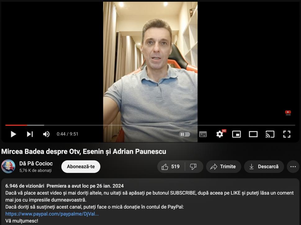 Videoclipuri cu Mircea Badea, furate și urcate pe un canal de YouTube. Antena 3 CNN și Mircea Badea reclamă acest furt 884943