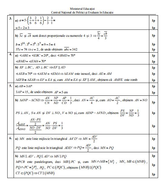 Barem simulare Evaluare Naţională 2024 la Matematică, clasa a VIII-a 885120