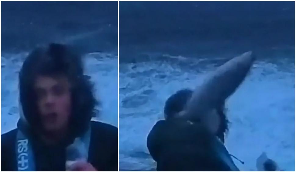 Momentul în care un reporter este "atacat" de un peşte, în timpul unei transmisii în direct din Norvegia 888369