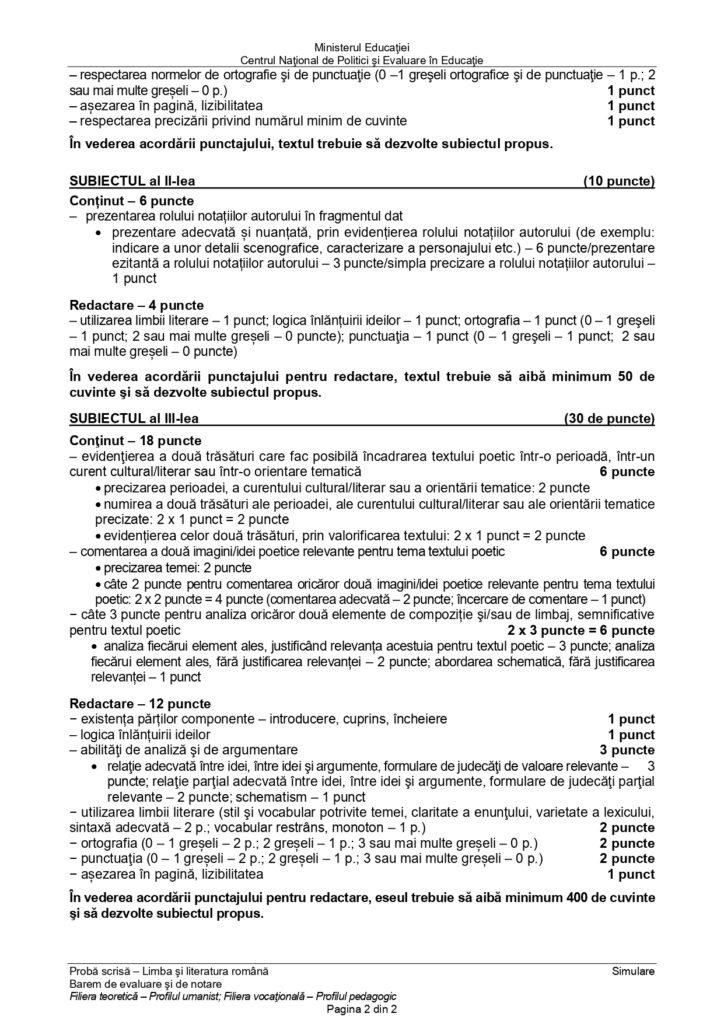 Barem de corectare simulare Bacalaureat 2024 la Limba română 889890