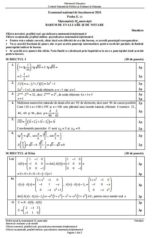 Barem simulare Bacalaureat 2024 la Matematică 890064