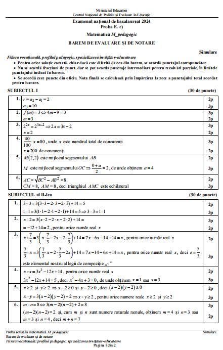 Barem simulare Bacalaureat 2024 la Matematică 890068
