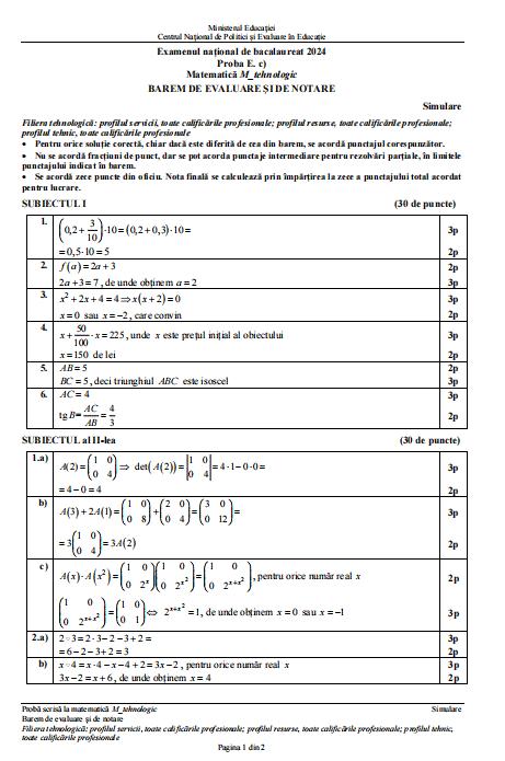 Barem simulare Bacalaureat 2024 la Matematică 890072