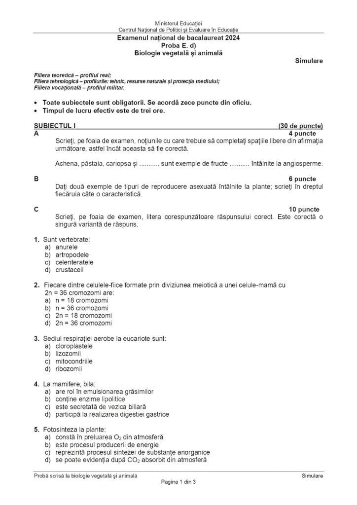 Subiectele la Biologie de la simulare Bacalaureat 2024 au fost publicate 890300