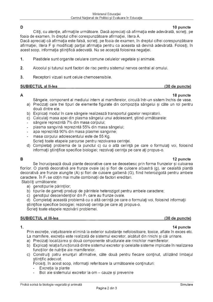 Subiectele la Biologie de la simulare Bacalaureat 2024 au fost publicate 890302