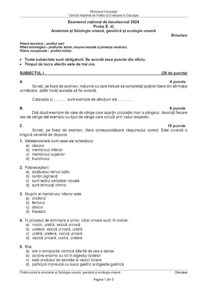 Subiectele la Biologie de la simulare Bacalaureat 2024 au fost publicate 890303