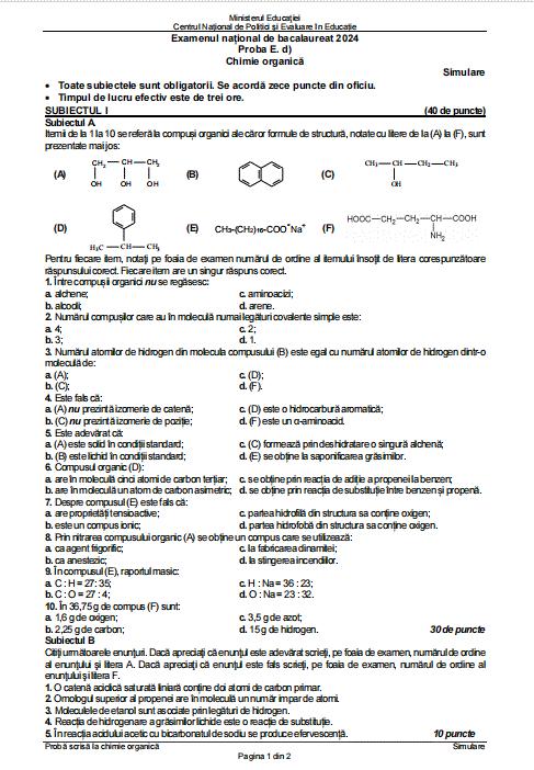 Subiectele la Chimie de la simulare Bacalaureat 2024 au fost publicate 890369