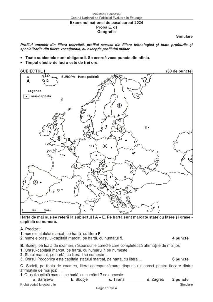 Subiectele la Geografie de la simulare Bacalaureat 2024 au fost publicate 890268