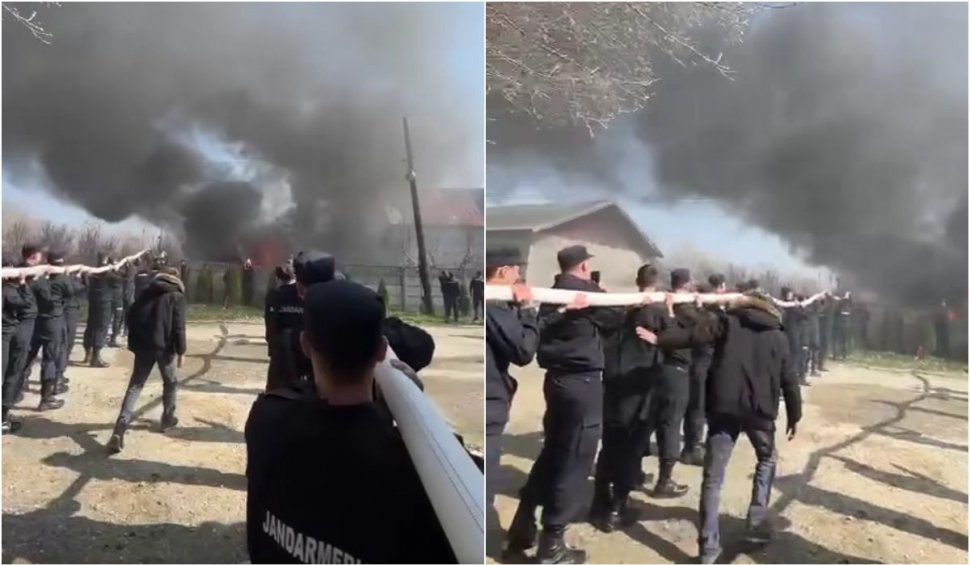 Sute de elevi de la Şcoala de Jandarmi din Drăgăşani au stins un incendiu înainte să depună jurământul