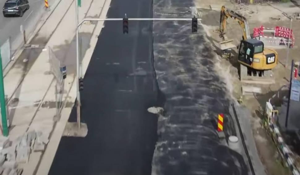 Dorel lovește din nou, acum în Timișoara. A pus un stâlp în mijlocul unei șosele proaspăt asfaltate 891385