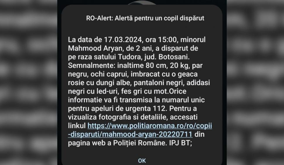 Copil de doi ani dispărut din Botoşani, căutat de Poliţie | Dacă îl vedeţi, sunaţi la 112!  892310