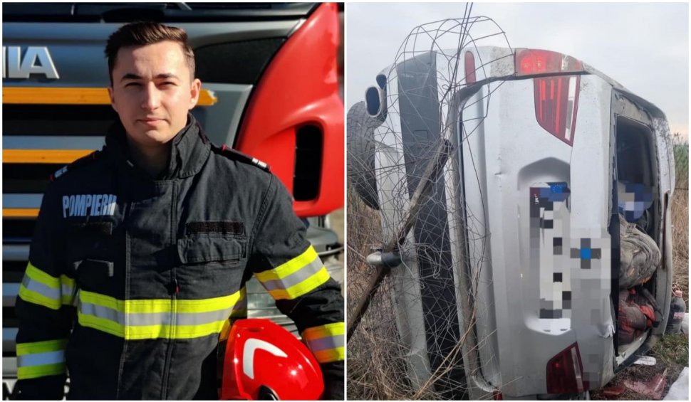 ”Felicitări, copile!”. Ștefan, un tânăr pompier care întârzia la muncă, a salvat un bărbat dintr-o mașină răsturnată 
