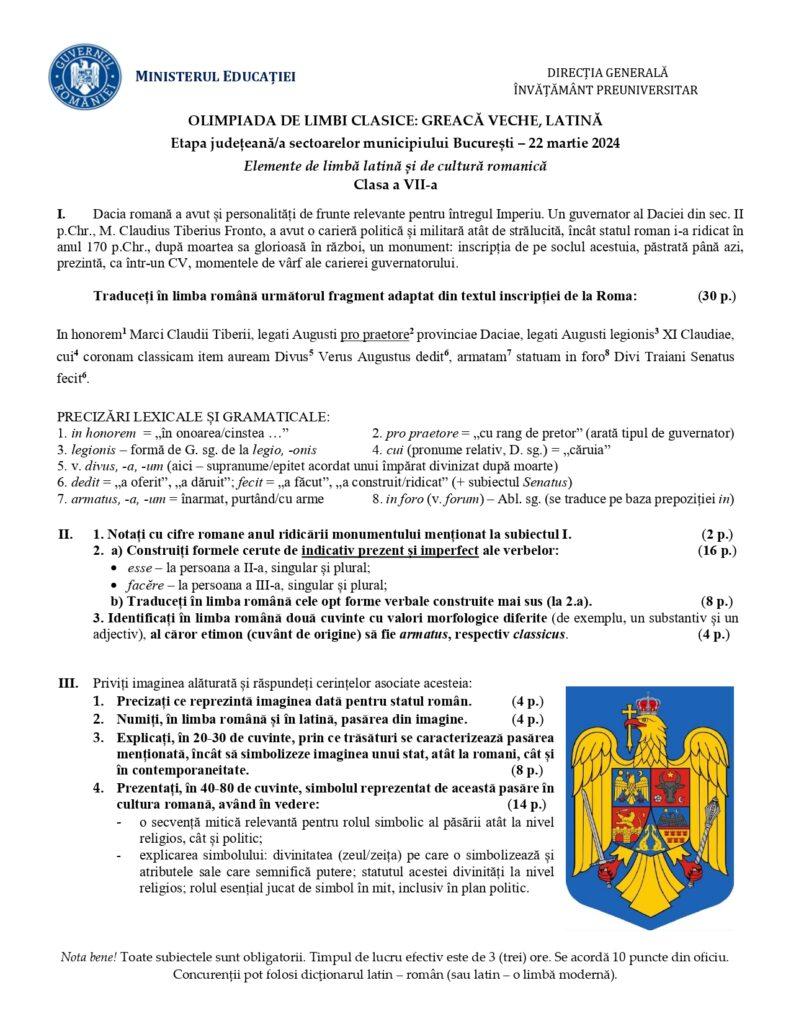 Baremele pentru Latină și Greacă veche, etapa județeană a Olimpiadei de Limbi clasice 2024, publicate de Ministerul Educației  894276