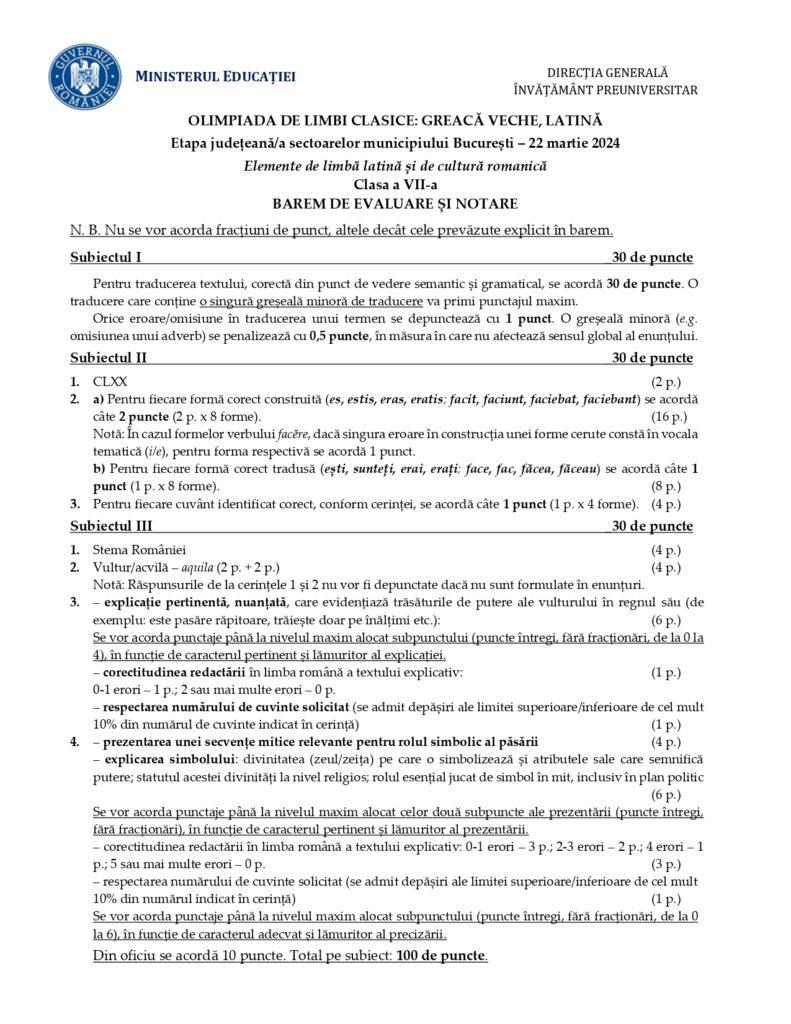 Baremele pentru Latină și Greacă veche, etapa județeană a Olimpiadei de Limbi clasice 2024, publicate de Ministerul Educației  894277