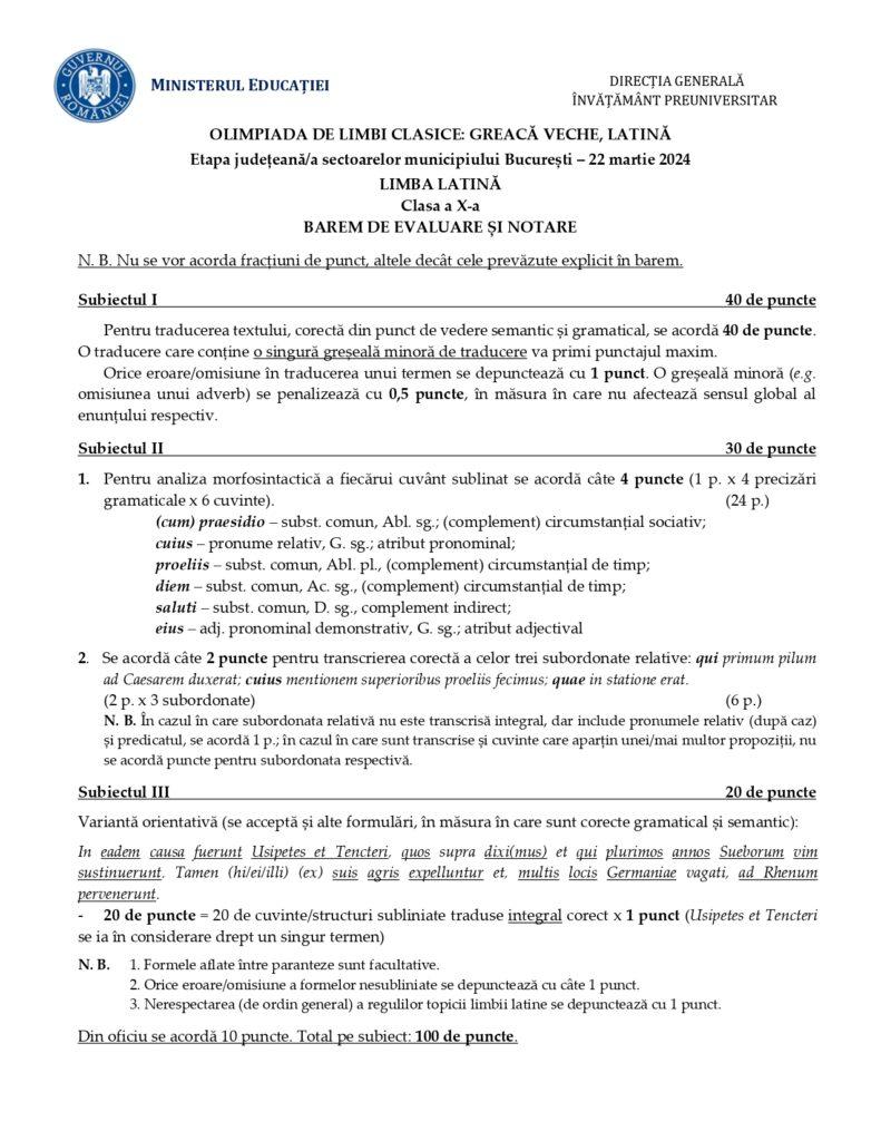 Baremele pentru Latină și Greacă veche, etapa județeană a Olimpiadei de Limbi clasice 2024, publicate de Ministerul Educației  894281