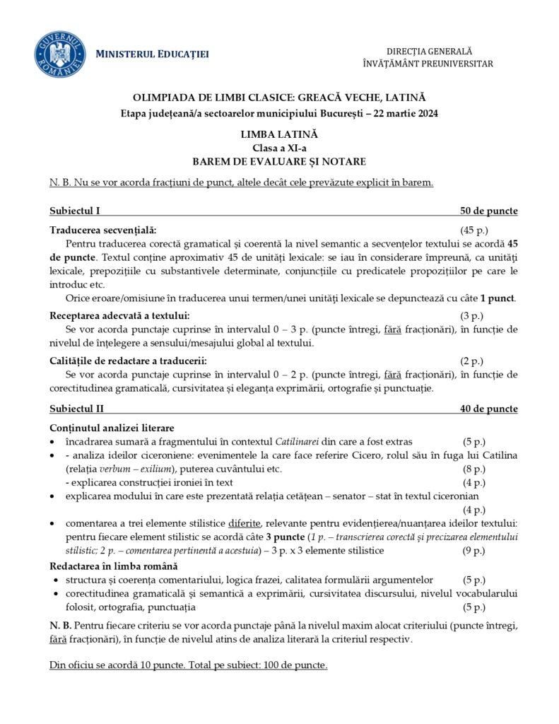 Baremele pentru Latină și Greacă veche, etapa județeană a Olimpiadei de Limbi clasice 2024, publicate de Ministerul Educației  894283