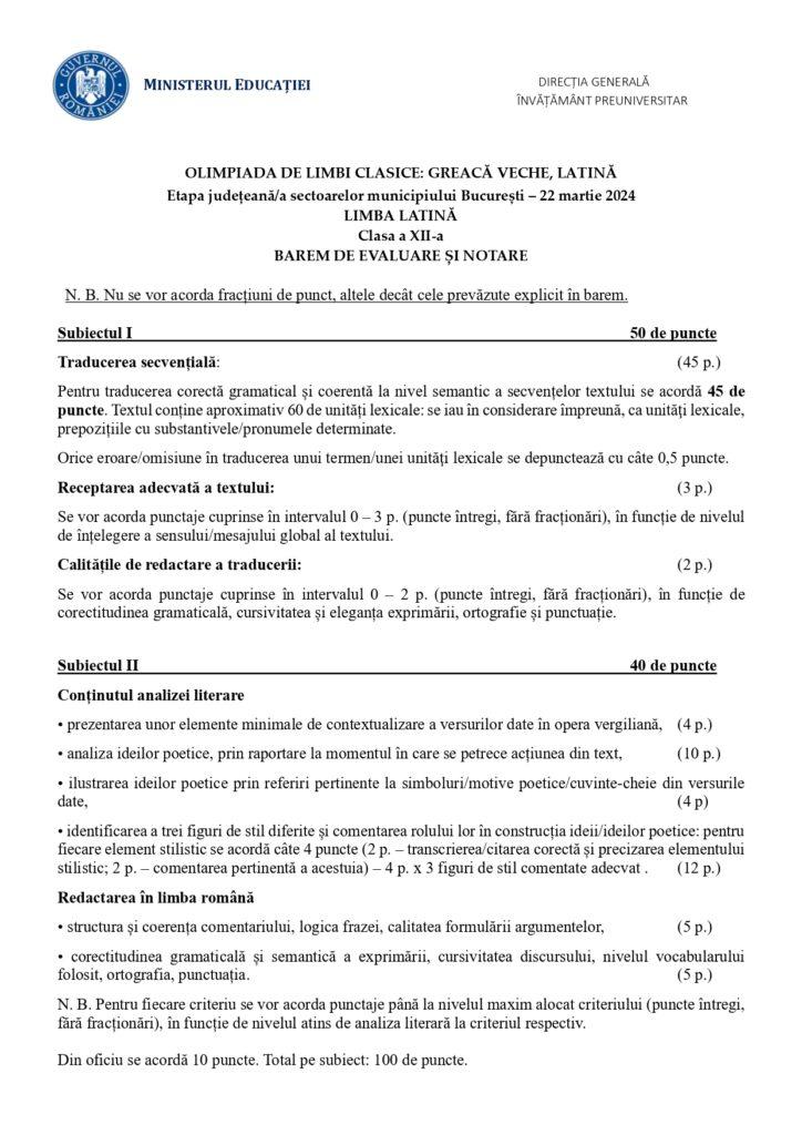 Baremele pentru Latină și Greacă veche, etapa județeană a Olimpiadei de Limbi clasice 2024, publicate de Ministerul Educației  894285