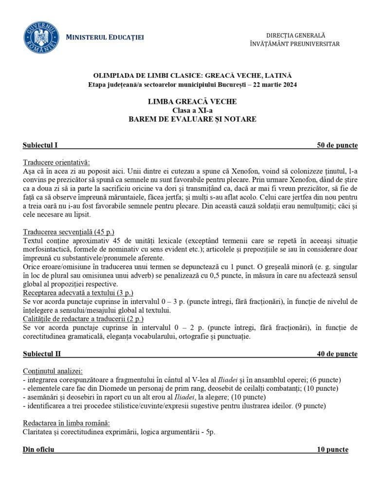 Baremele pentru Latină și Greacă veche, etapa județeană a Olimpiadei de Limbi clasice 2024, publicate de Ministerul Educației  894291