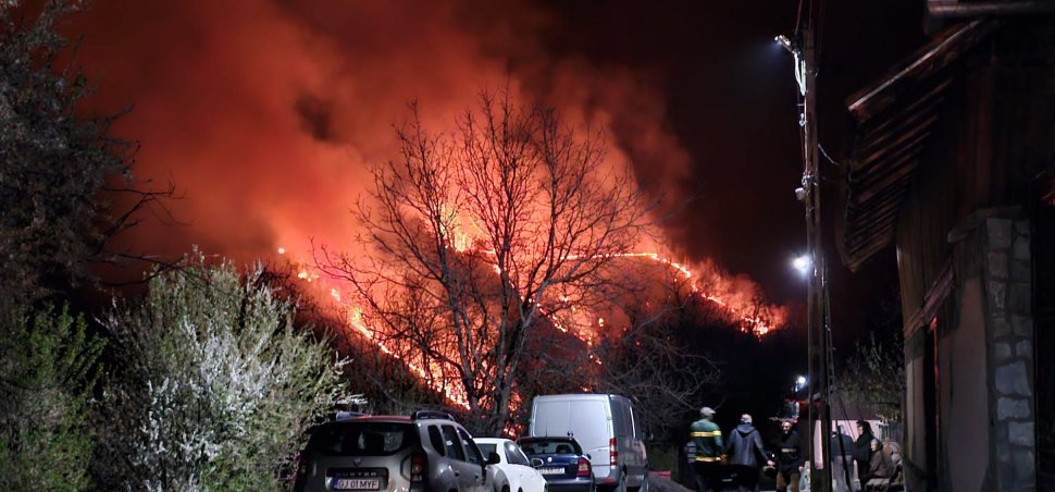 Un incendiu de vegetație uscată s-a extins în pădurile din Novaci, Gorj. Pompierii fac cu greu faţă situației