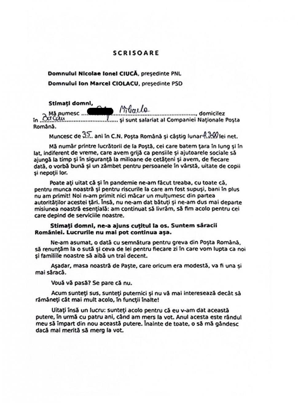 Greva angajaților de la Poșta Română se amplifică. Președintele SLPR: "Acţiunea se desfăşoară în mai mult de 30 de judeţe din ţară" | Scrisoarea poştaşilor: "Nicule, Marcele, vă pasă?" 895041