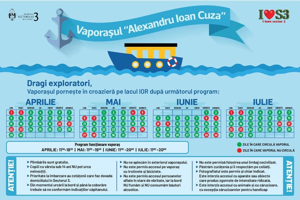 Plimbări gratuite cu vaporașul pe lacul IOR din București. Programul de funcționare în următoarele luni 895342