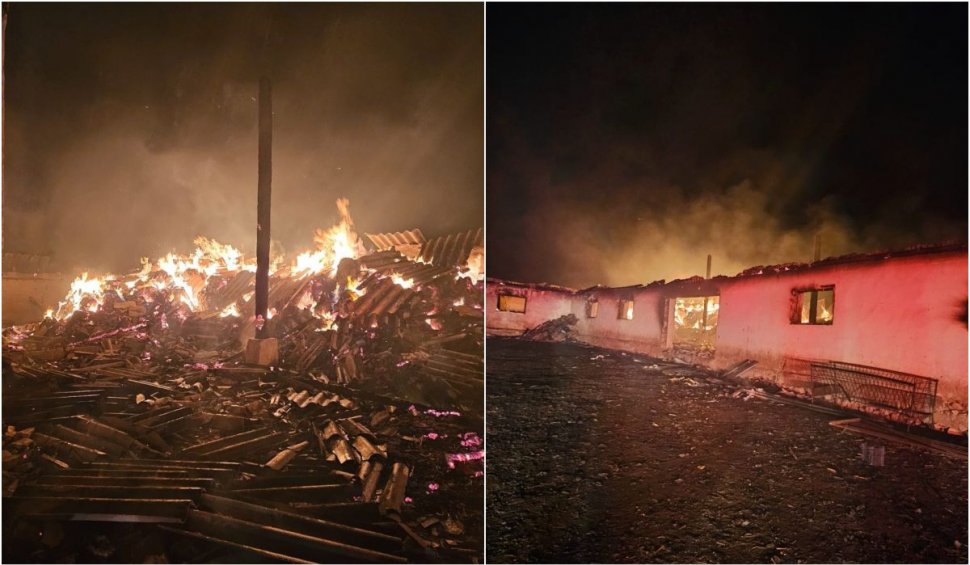 Incendiu puternic la un saivan, în Ostrov, județul Constanța. Au ars 200 de oi, sute de baloți de paie și trei tone de cereale