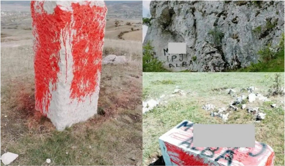 Mesaj obscen lăsat pe o piatră-monument pentru IPJ Alba | Poliția caută autorii faptei 