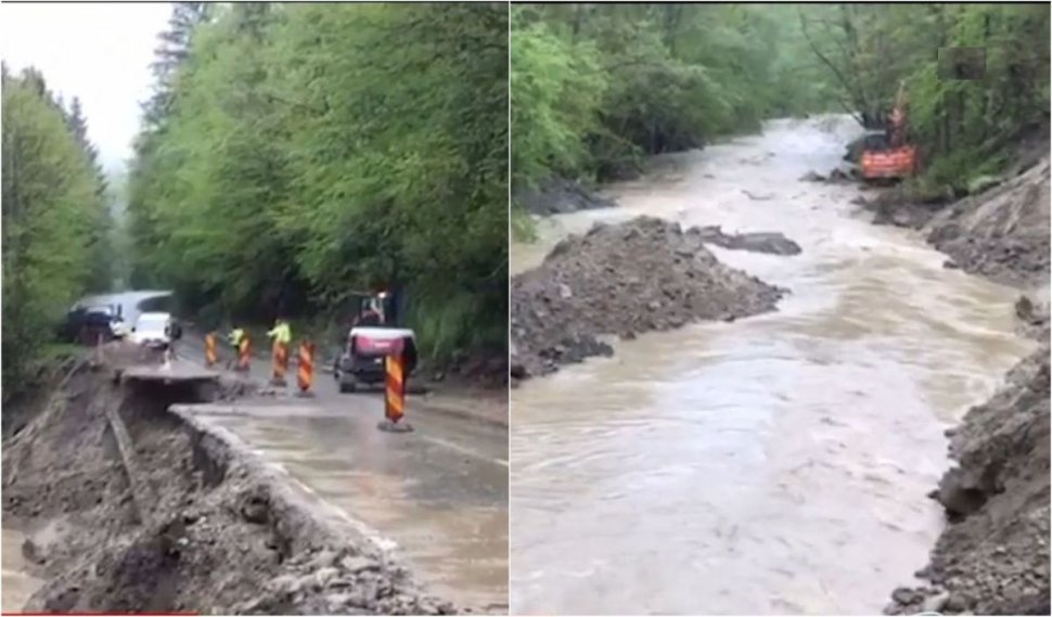O bucată dintr-un drum naţional s-a prăbuşit din cauza ploilor puternice