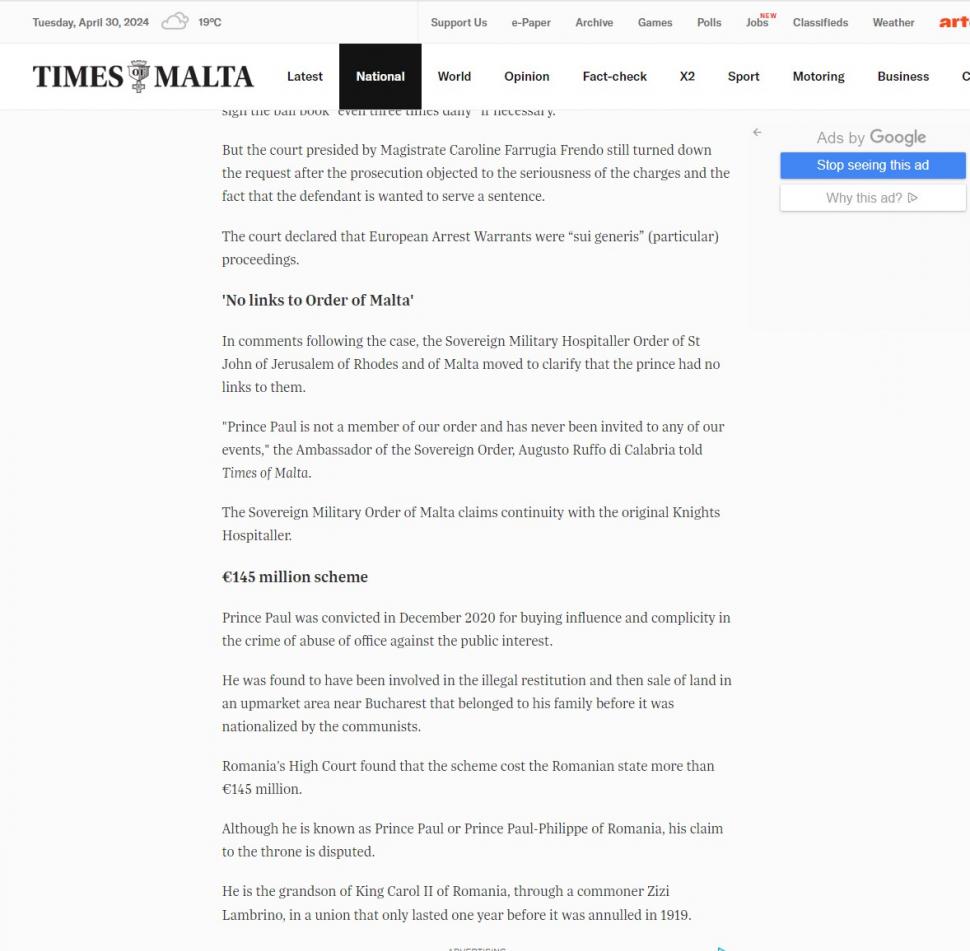 Cavalerii de Malta spun că nu îl cunosc pe "Prinţul Paul al României" 900192