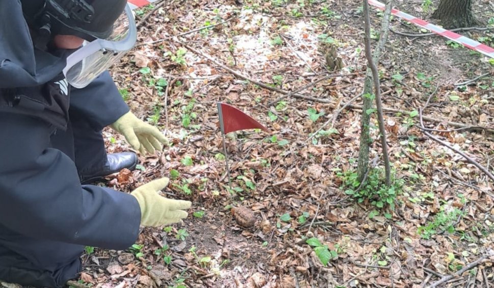 Grenadă de mână defensivă, găsită de un bărbat aflat la plimbare cu familia, într-o pădure din Botoşani