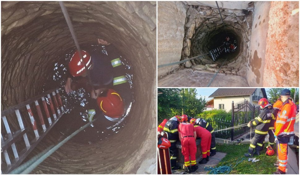 Bărbat căzut într-o fântână adâncă de șapte metri, salvat de pompieri, în Botoșani. Soției i s-a făcut rău