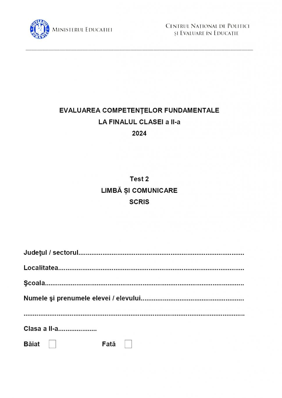 Subiectele la Limba română pentru Evaluare Națională 2024, clasa a II-a, au fost publicate 901964