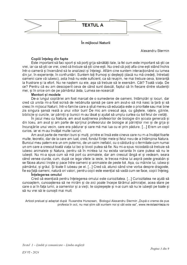 Subiectele la Limba română de la Evaluare Națională 2024, clasa a VI-a, au fost publicate 904467