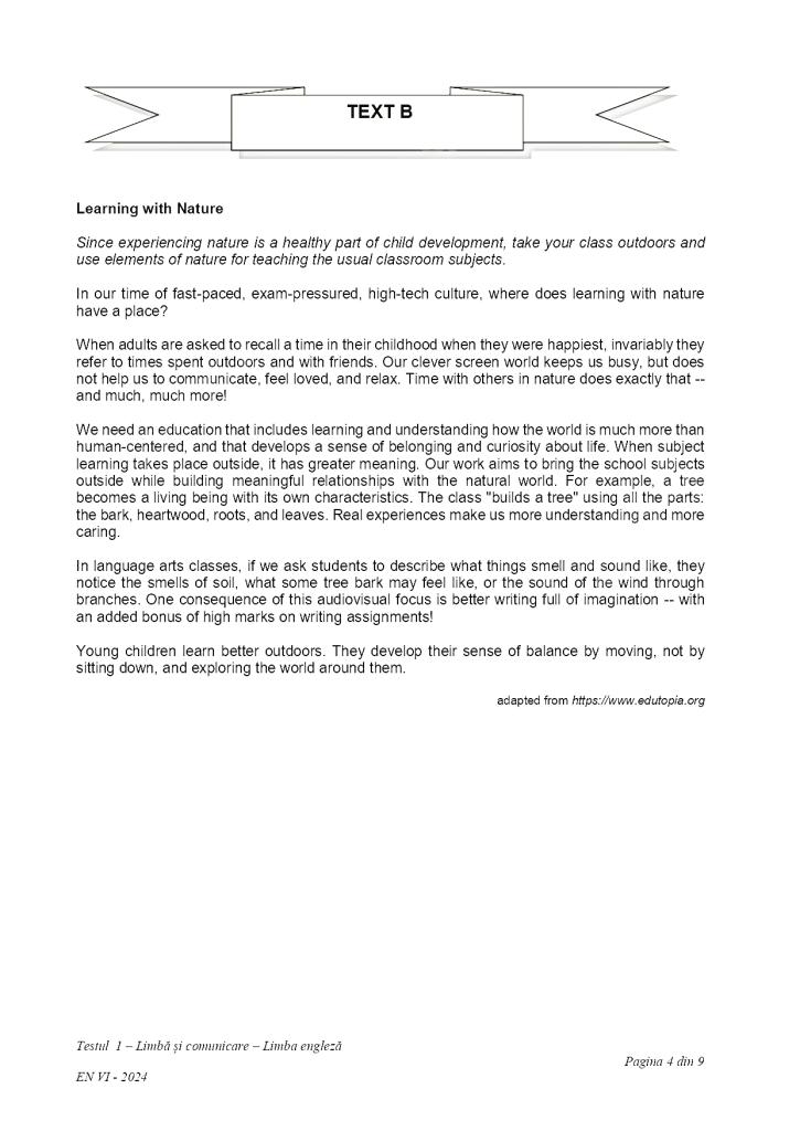 Subiectele la Limba română de la Evaluare Națională 2024, clasa a VI-a, au fost publicate 904468