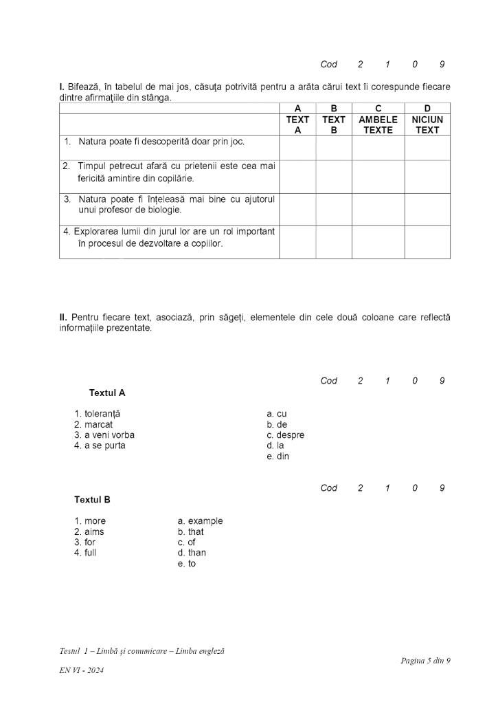 Subiectele la Limba română de la Evaluare Națională 2024, clasa a VI-a, au fost publicate 904469